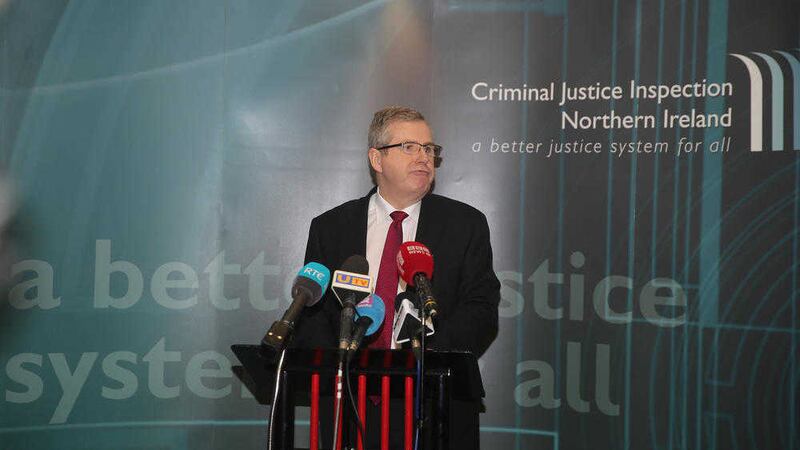 Chief criminal justice inspector Brendan McGuigan at the launch of the Maghaberry Prison follow up inspection report. Picture by Hugh Russell&nbsp;