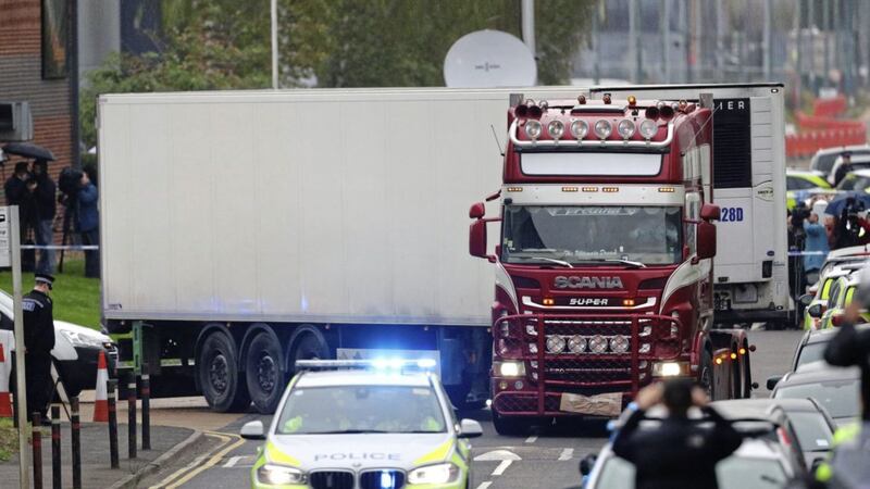 The lorry where 39 people were found dead in an Essex industrial estate. Picture by Aaron Chown, Press Association