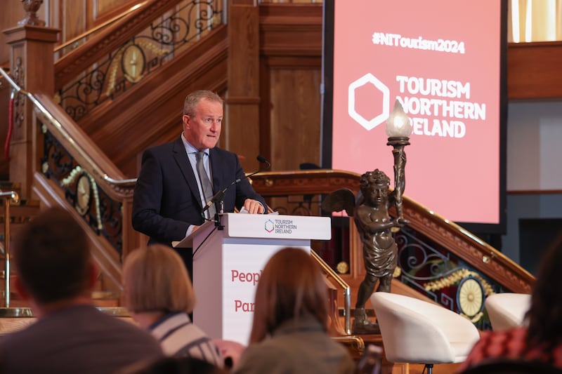 Economy Minister Conor Murphy addresses Tourism NI's annual conference at Titanic Belfast on Tuesday.