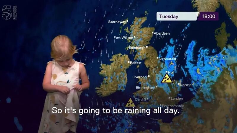 Four-and-a-half-year-old Olive had a go at reading the weather on 5 News – and she’s a natural.