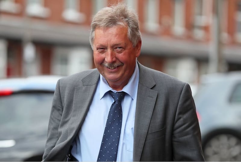 &nbsp;DUP MP Sammy Wilson arrives at the DUP headquarters in Belfast for a meeting of the party officers.