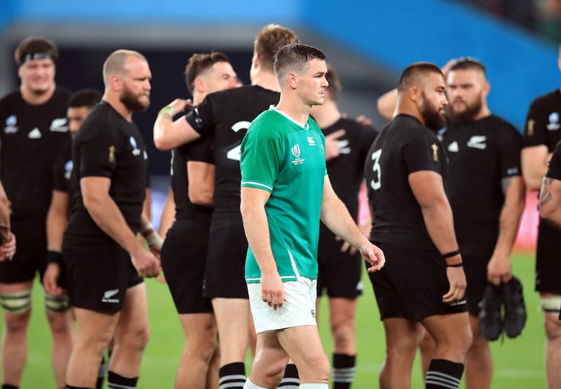 Ireland’s Johnny Sexton walks off dejected after the 2019 Rugby World Cup quarter-final defeat by New Zealand.