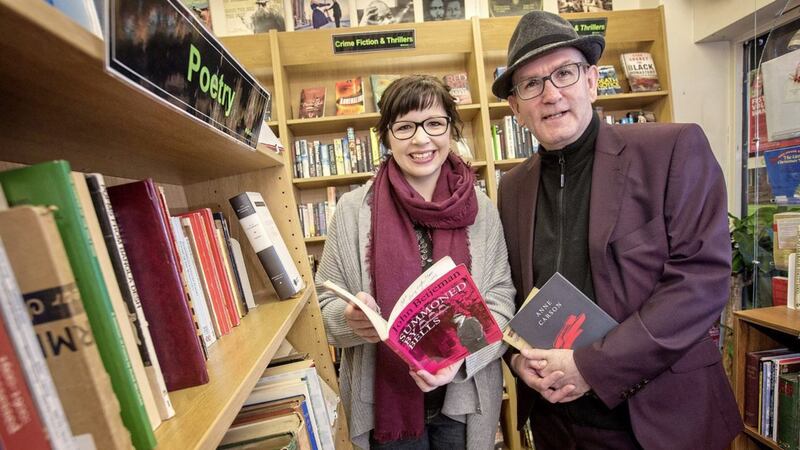 Bangor poet Erin Halliday pictured with Damian Smyth of the Arts Council of Northern Ireland 