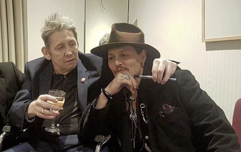 Long-time friends Shane MacGowan and Johnny Depp backstage in Dublin 