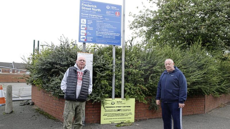 Housing campaigner Frank Dempsey and Gerard Brophy pictured at Frederick Street Car park. Picture by Hugh Russell 