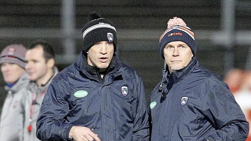 Kieran McGeeney and Jim McCorry (right). McCorry feels the GAA is not engaging with its stakeholders well enough in trying to improve Gaelic football 