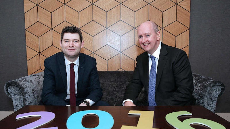 Christopher Morrow, NI Chamber, left, and Michael Jennings, BDO, at the latest NI Chamber and BDO Quarterly Economic Survey briefing 