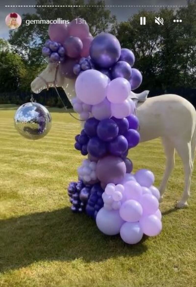 &nbsp;Gemma Collins' horse statue festooned in balloons. Picture from Gemma Collins on Instagram