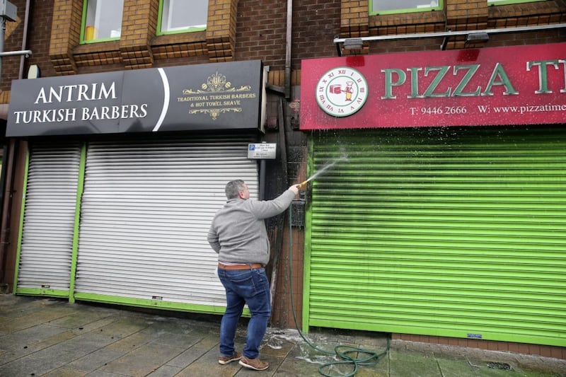 Police are investigating a suspected arson attack on a Turkish barbers in Antrim. Picture by Mal McCann 