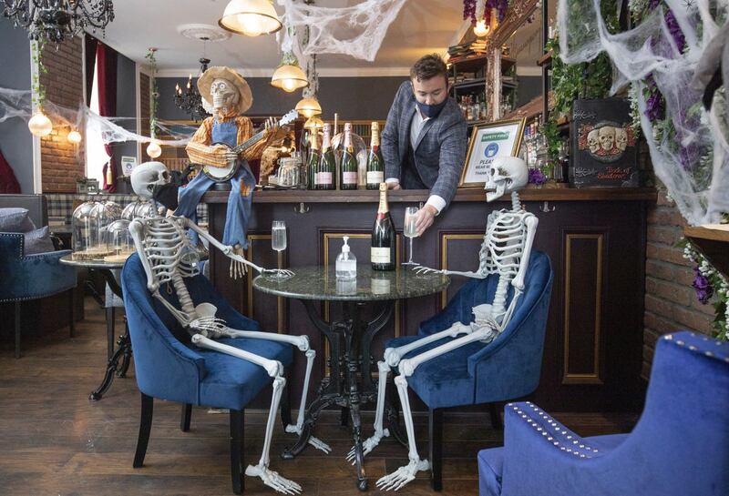 Halloween skeletons in Edinburgh restaurant