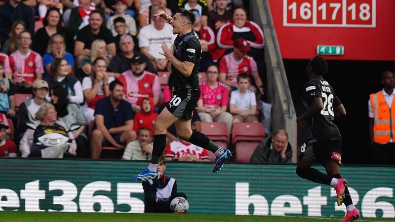 Jordan Hugill, left, grabbed Rotherham’s first away point of the season at Southampton (Aaron Chown/PA)