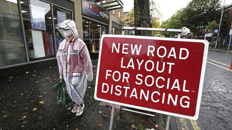 Social distancing measures on the Dublin Road in Belfast. Picture by Hugh Russell 