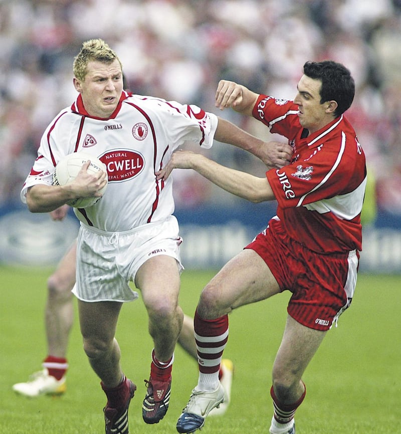 Kevin McGuckin held Owen Mulligan scoreless when Derry stunned reigning All-Ireland champions Tyrone at Healy Park in 2006. Picture by Ann McManus 