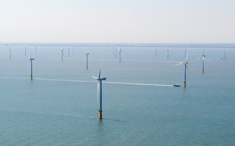 aerial view showing the new Centrica Energy Lincs offshore wind farm off the Lincolnshire coast.