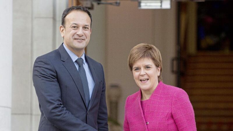 Scotland&#39;s First Minister Nicola Sturgeon and Taoiseach Leo Varadkar in Dublin. Ms Sturgeon has renewed calls for Britain to remain in the single market and customs union 