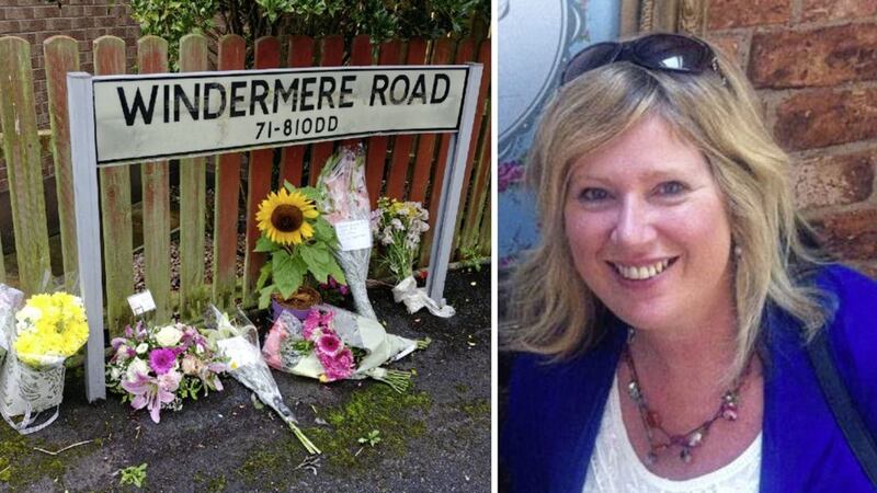 Flowers at Windermere Road in south Belfast during the summer in memory of Susan Baird, right, whose death in being investigated by police 