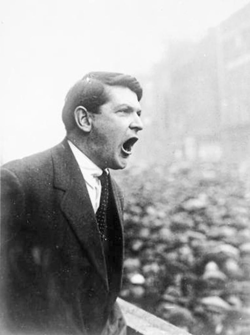 Michael Collins, chairman of the Irish Free State, addresses a crowd gathered for the treaty meeting in College Green, DublinC