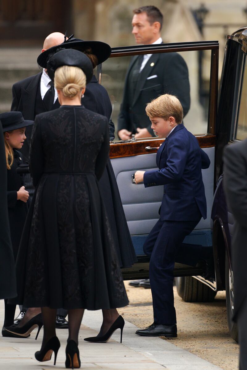 Prince George (right) and Princess Charlotte (left) arriving at the State Funeral of Queen Elizabeth II,