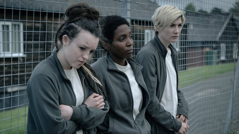 Bella Ramsey with co-stars Tamara Lawrance and Jodie Whittaker starring in the second series of Time (BBC Studios/Sally Mais/PA)