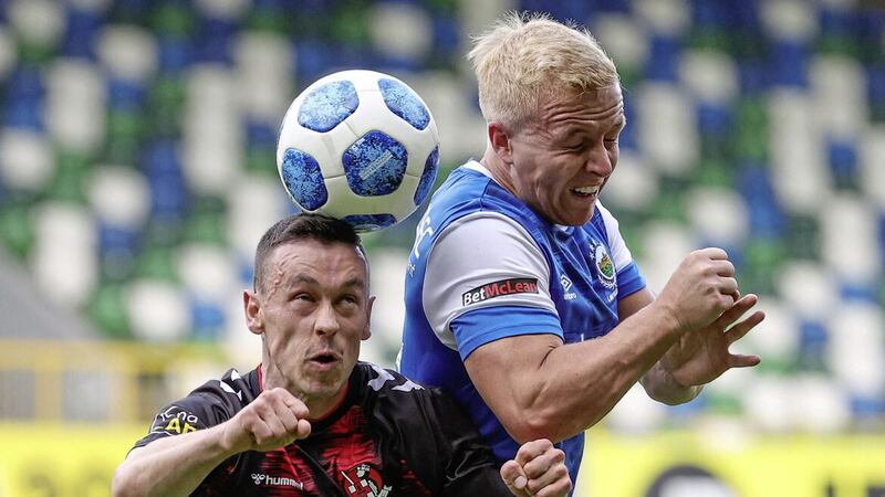Crusaders defeated Linfield in the Charity Shield at Windsor Park at the start of the season but the Blues beat the Crues when the sides met in the Co Antrim Shield 