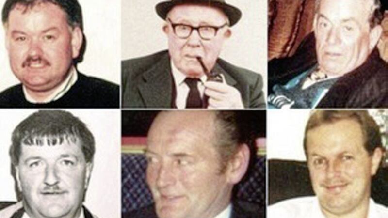 The six men killed in Loughinsland were, from top left, Adrian Rogan, Barney Green and Dan McCreanor and (from bottom left) Eamon Byrne, Malcolm Jenkinson and Patsy O&#39;Hare 