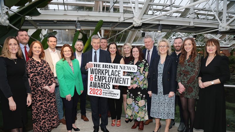 Partner and category sponsor representatives launch the 2023 Workplace & Employment Awards at the Tropical Ravine at Belfast’s Botanic Gardens. L-R: Annette McManus (The Irish News), Alistair Stewart (Queen’s University, Belfast), Jill Michael (FScom), Nial Borthistle (Glandore), Orlagh O’Neill (Carson McDowell), Connor Diamond (Nijobfinder), Noel Doran (The Irish News), Jamie Cooke (FScom), Martina Corrigan and Donna Kelly (Errigal Group), Eimear Kearney (Titanic Belfast), Gary McDonald (The Irish News), Rachel Penny (Carson McDowell), Niall McAleer and Colleen Murray (Options Technology) and Ann McGregor (NI Chamber). 