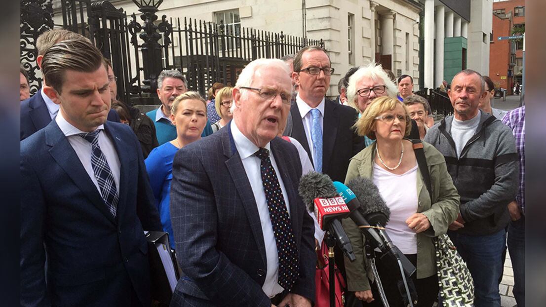 Eugene Reavey, whose three brothers were murdered by the Glenanne gang, outside court today. Picture by David Young, PA Wire