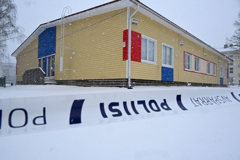 Police tape at the scene of the shooting in Finland (Jussi Nukari/Lehtikuva via AP)