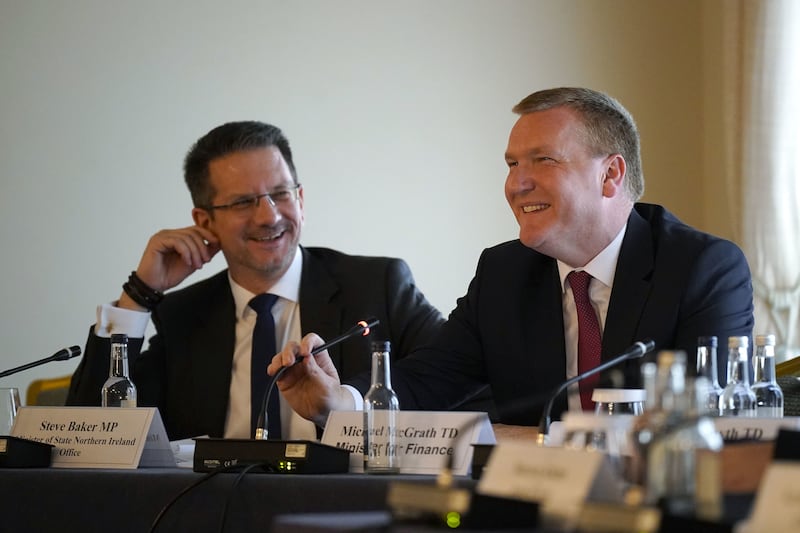 Northern Ireland Office minister Steve Baker and Irish minister for finance Michael McGrath 