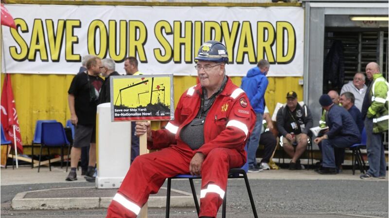 Shipward workers sit and wait at H&amp;W yesterday Picture by Hugh Russell 