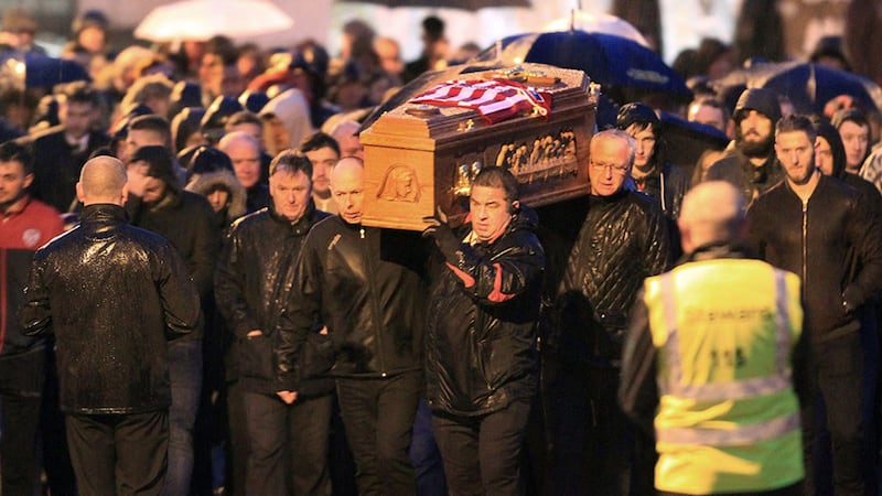 The remains of Derry City FC captain Ryan McBride are carried through the Brandywell area to his home on Monday night. Picture by Margaret McLaughlin<br />&nbsp;
