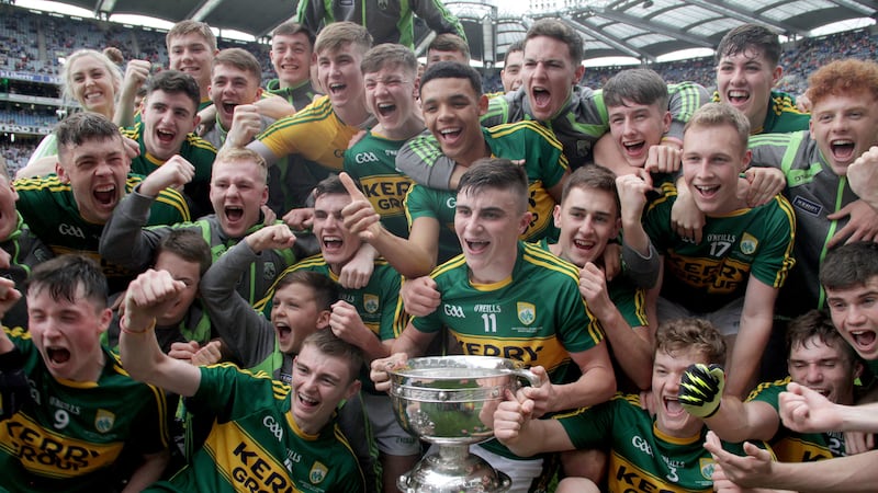 The Kerry team celebrate their third All-Ireland minor title in-a-row<br />Picture by Colm O'Reilly &nbsp;