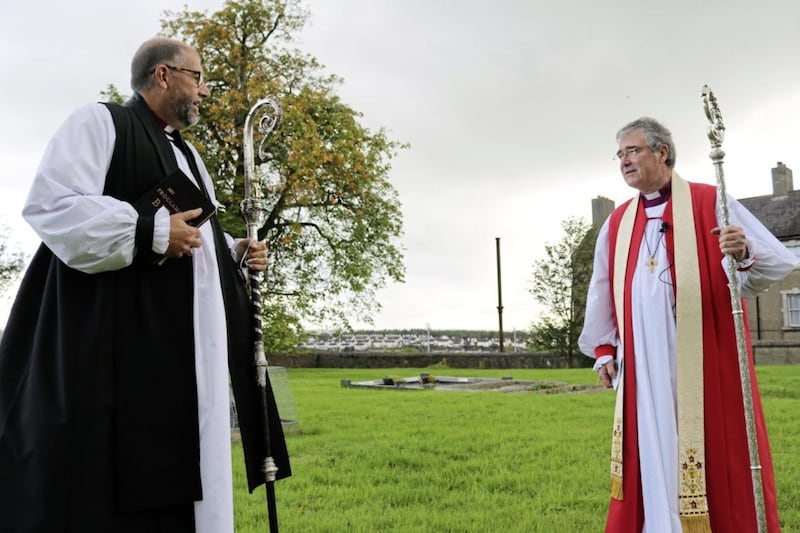 Archbishop of Armagh John McDowell, pictured right, and the Rt Rev George Davison, following the Bishop of Connor&#39;s consecration in Armagh 