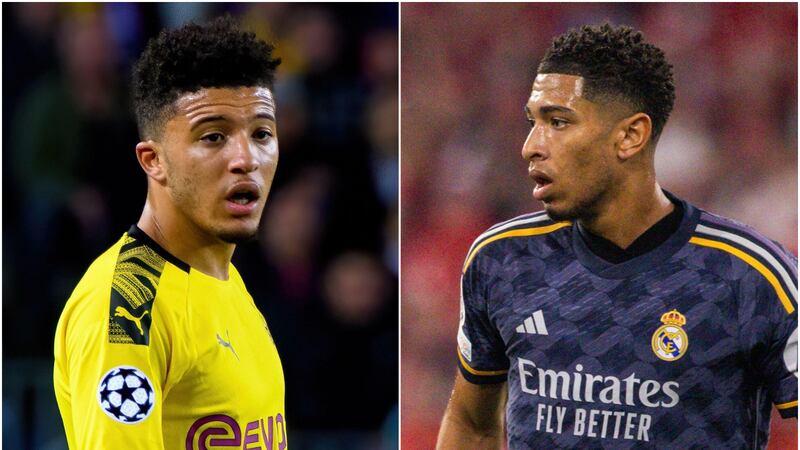 Jadon Sancho and Jude Bellingham will meet in the Champions League final when Borussia Dortmund take on Real Madrid. (Christian Bertrand /Alamy Stock Photo/Moritz Müller / Alamy Stock Photo)