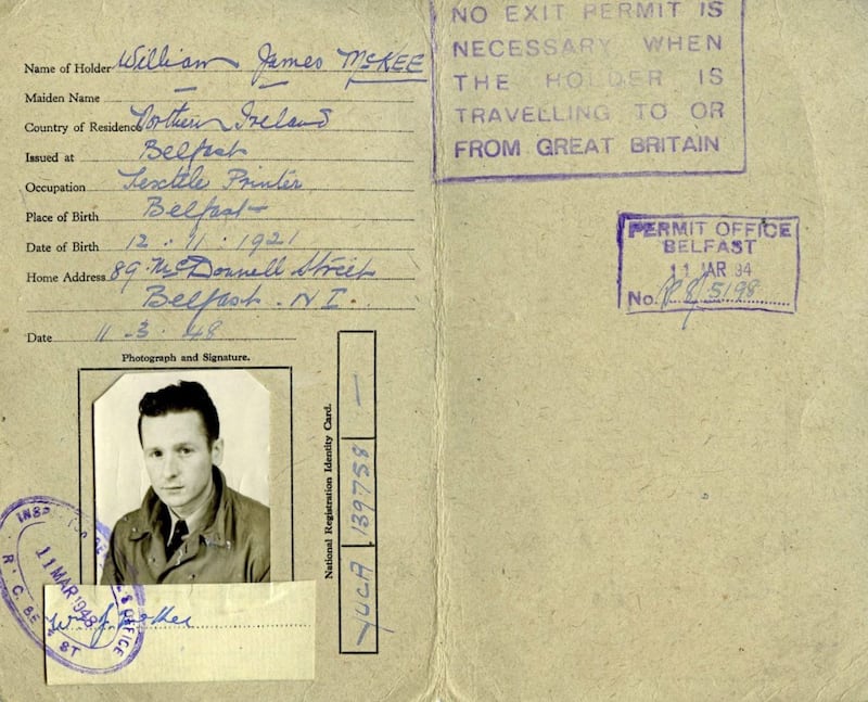 Billy McKee&#39;s travel card dated 1948 