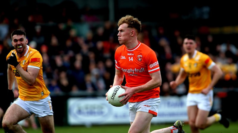 Conor Turbitt on the attack for Armagh in their Ulster opener against Antrim