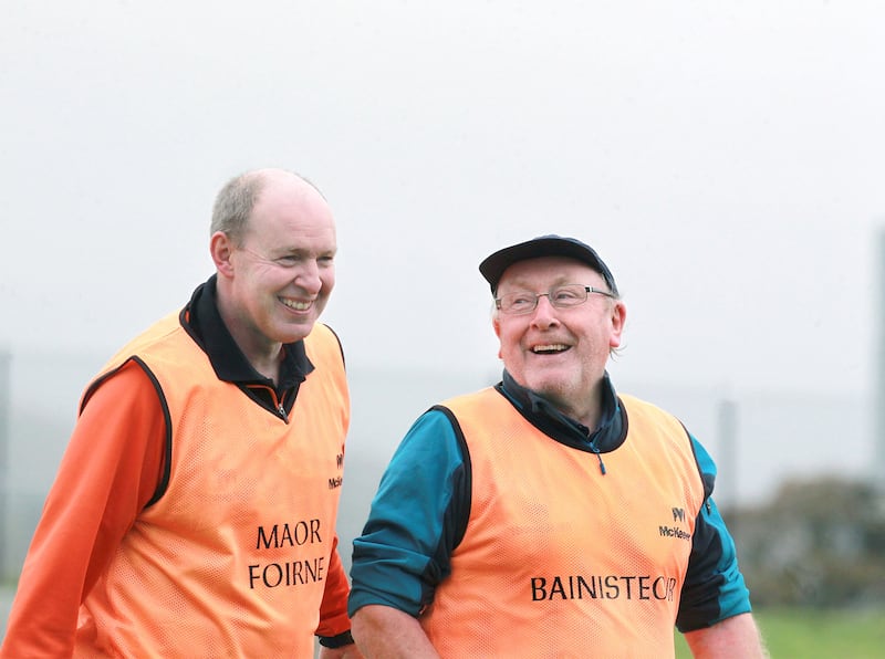 Lavey joint-managers John Brennan (right) and S&eacute;amus Downey after guiding their team to the Derry SFC final <br />Picture by Margaret McLaughlin