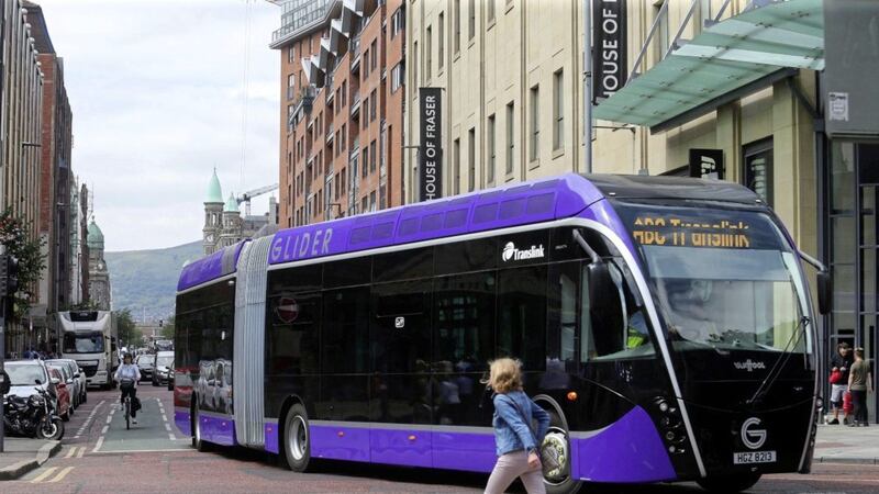 One of the new Glider buses in central Belfast Picture: Mal McCann 