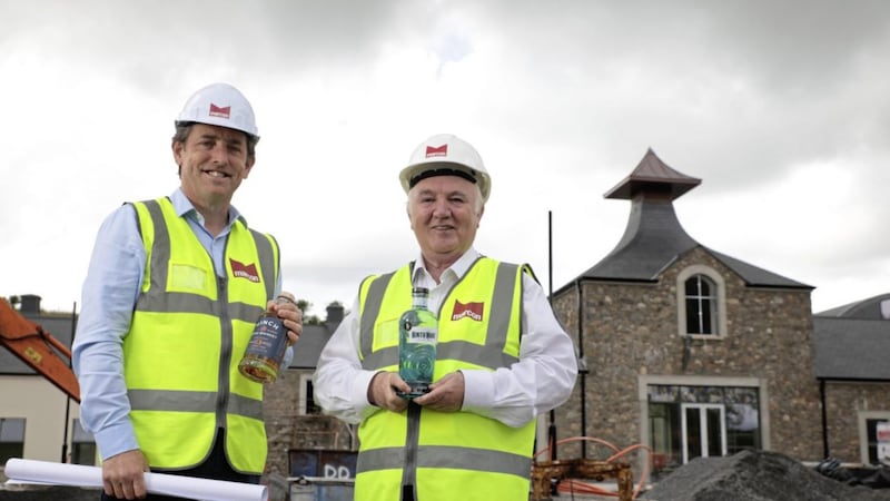 Marcon director Mark O&#39;Connor with Hinch Distillery chairman Dr Terry Cross at the announcement last July that the fit-out firm has been awarded a fit-out contract for the eagerly awaited distillery 
