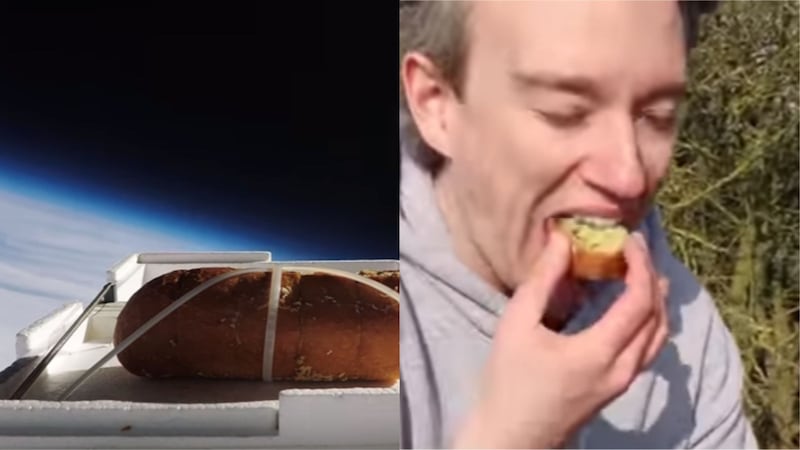 Tom Scott taste-tested garlic bread after it had been sent to the stratosphere.