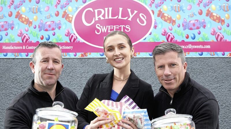 Announcing the &pound;1 million supply deal are Crilco Confectionery managing directors and brothers David and Ciaran Crilly with Lidl buyer Zoe Russell. Picture: Phil Smyth 