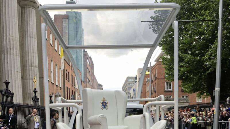 The Popemobile parked outside St Mary&#39;s Pro-Cathedral in Dublin 