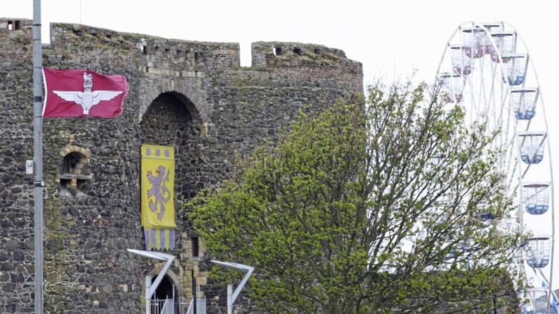 Parachute Regiment flags have also appeared close to Carrickfergus Castle in Co Antrim. Picture by Cliff Donaldson