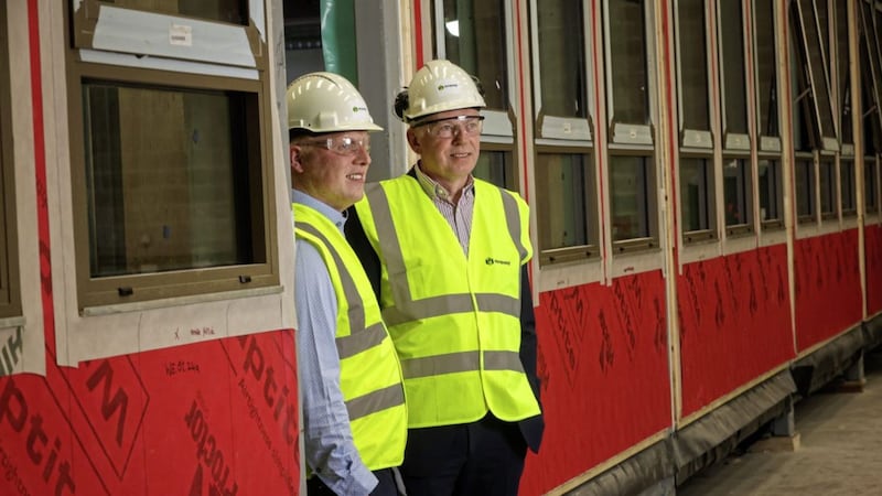 McAvoy chief executive Ron Clarke (right) and director of modular rental and sales Glen Busby. Picture: Brian Thompson 