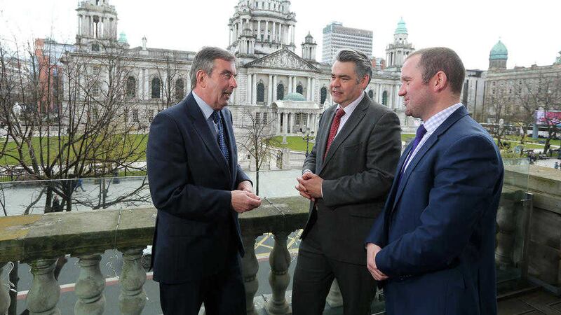 (left to right) Tom Daly, chairman of the Casement Park Project Board, Rory Miskelly, project director and Stephen McGeehan, project sponsor. Picture by Kelvin Boyes, Press Eye 