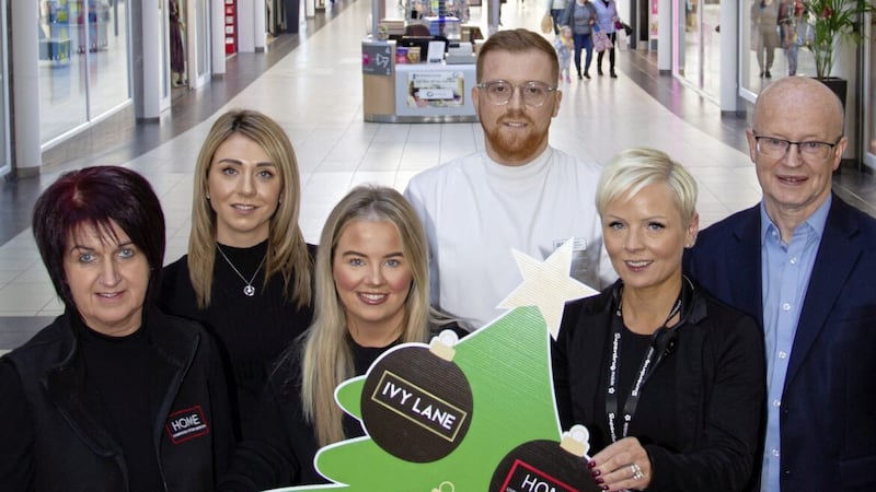 Announcing the new stores line-up at Buttercrane are (from left) Donna Morrison (Home), Natalie Grahame (Ivy Lane), Aoife McQuillan (B Perfect), Ciaran Boyle (Boots) and Amanda McCauley (Superdrug) with Buttercrane centre manager Peter Murray 