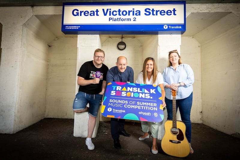 Marking the launch of Translink Sessions are Declan Wilson, Q Radio, Neal Brown and Gemma McMurray, Translink and Charlotte Dryden, Oh Yeah Music Centre.