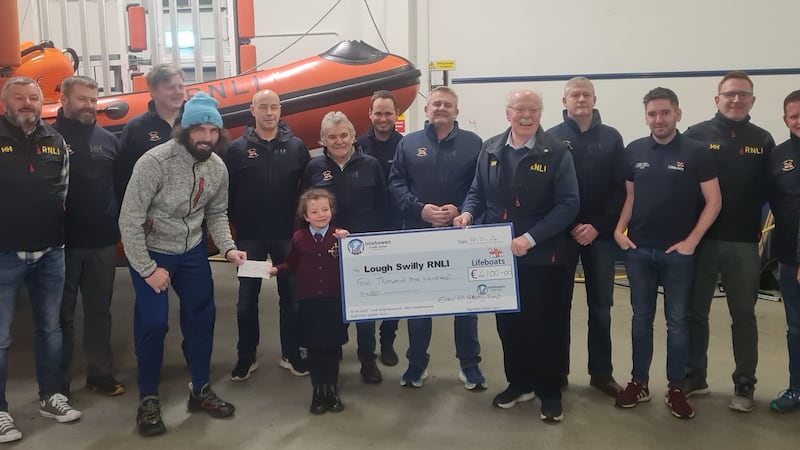 Now eight years old, Ríoghnach McGrotty returned to Buncrana LIfeboat station to make a presentation on behalf of the charity established in her brother, Evan's memory.
