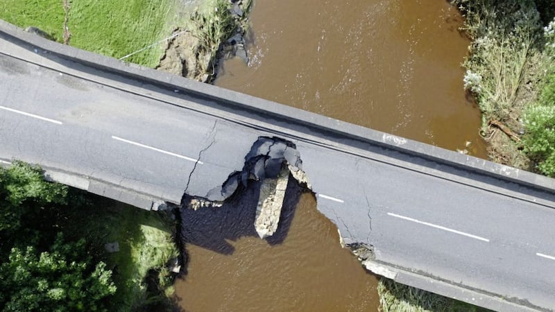 review: A bridge at Claudy was almost completely destroyed in the floods  