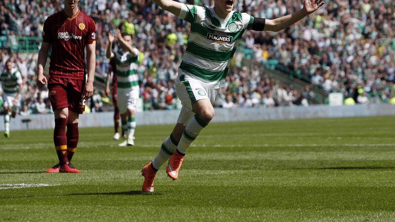 Celtic's Jack Aitchison celebrates his goal in last Sunday's Ladbrokes Scottish Premiership game against Motherwell at Celtic Park<br />Picture by PA&nbsp;